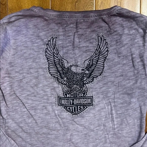 Harley-Davidson® Throttle Lace-Up Long Sleeve Knit Top Size S Studded Logo Back - Picture 8 of 10